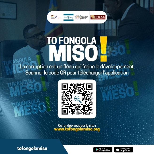 Affiche officielle de la campagne To Fongola Miso avec code QR de téléchargement de l'application